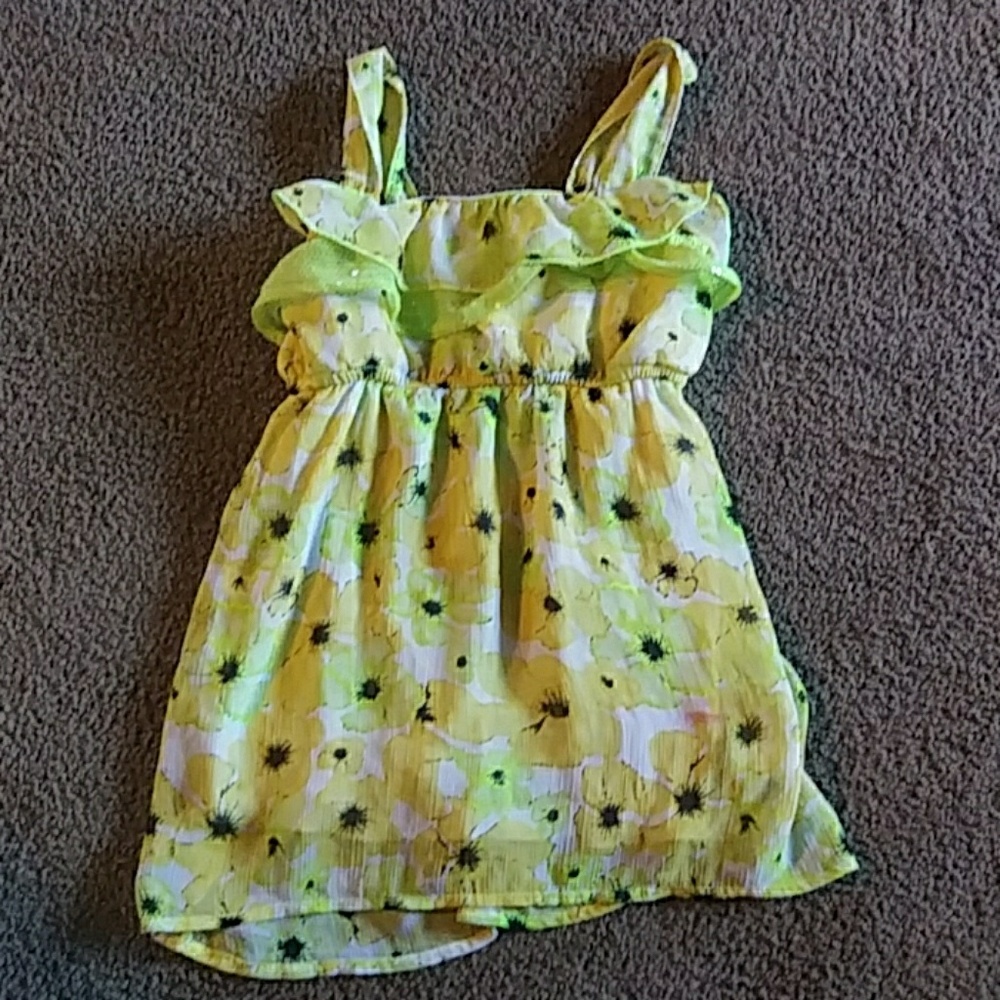 Pogo Club Satin Ruffle Tank Top Yellow and Green